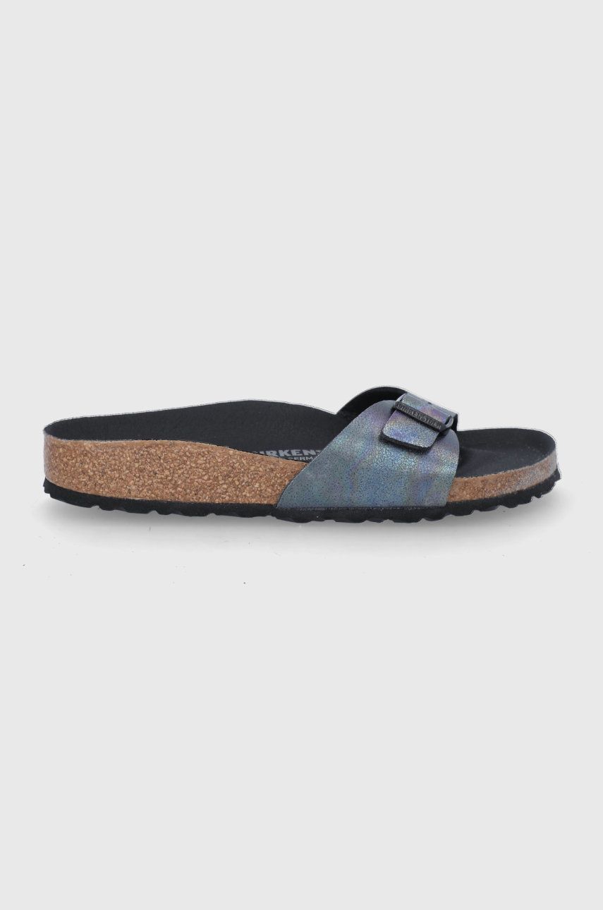 Papuci  Birkenstock dama de vara din piele intoarsa cu toc plat si interior confortabil Madrid