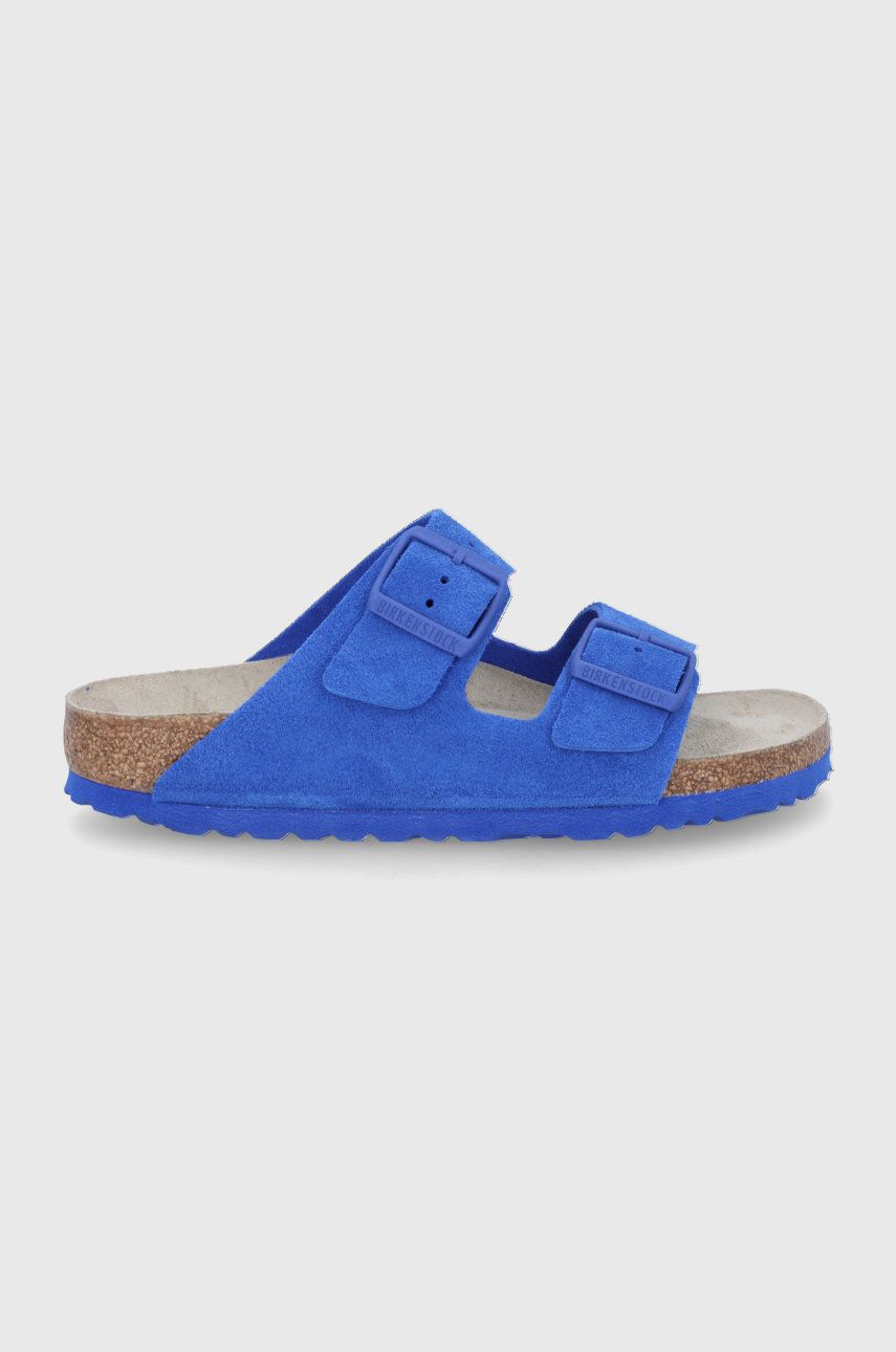 Papuci  Birkenstock dama de zi din piele intoarsa cu toc plat si talpa din guma Arizona