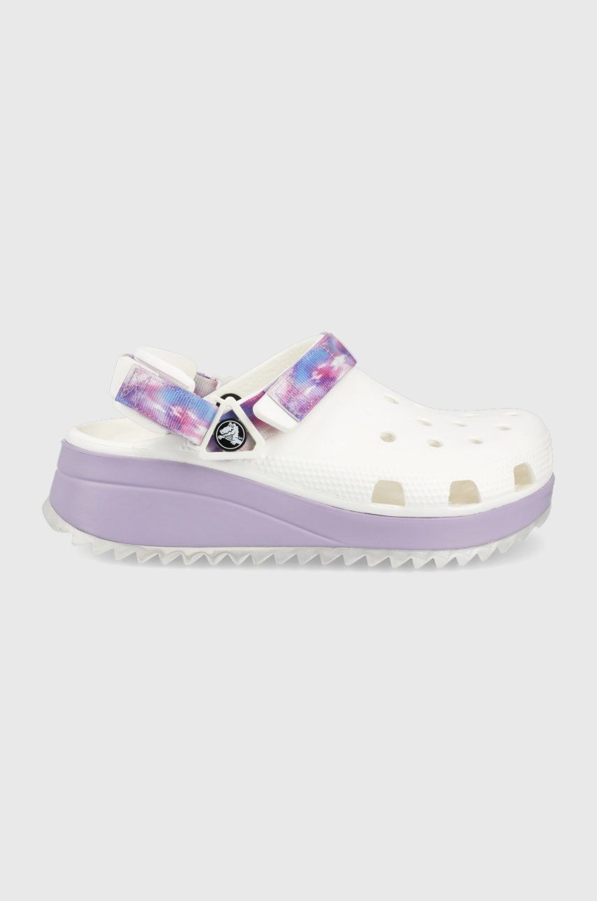 Papuci albi Crocs dama de vara din material sintetic  cu talpa din guma