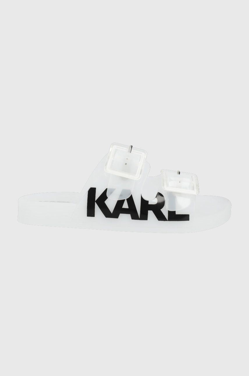 Papuci albi Karl Lagerfeld dama de ocazie din material sintetic cu toc plat cu talpa de cauciuc Jelly Strap online