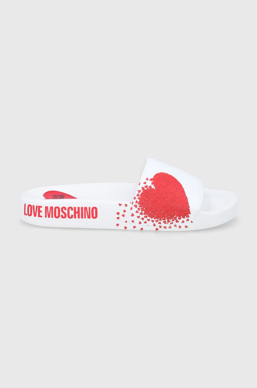 Papuci albi Love Moschino dama de ocazie din material sintetic  cu talpa din guma