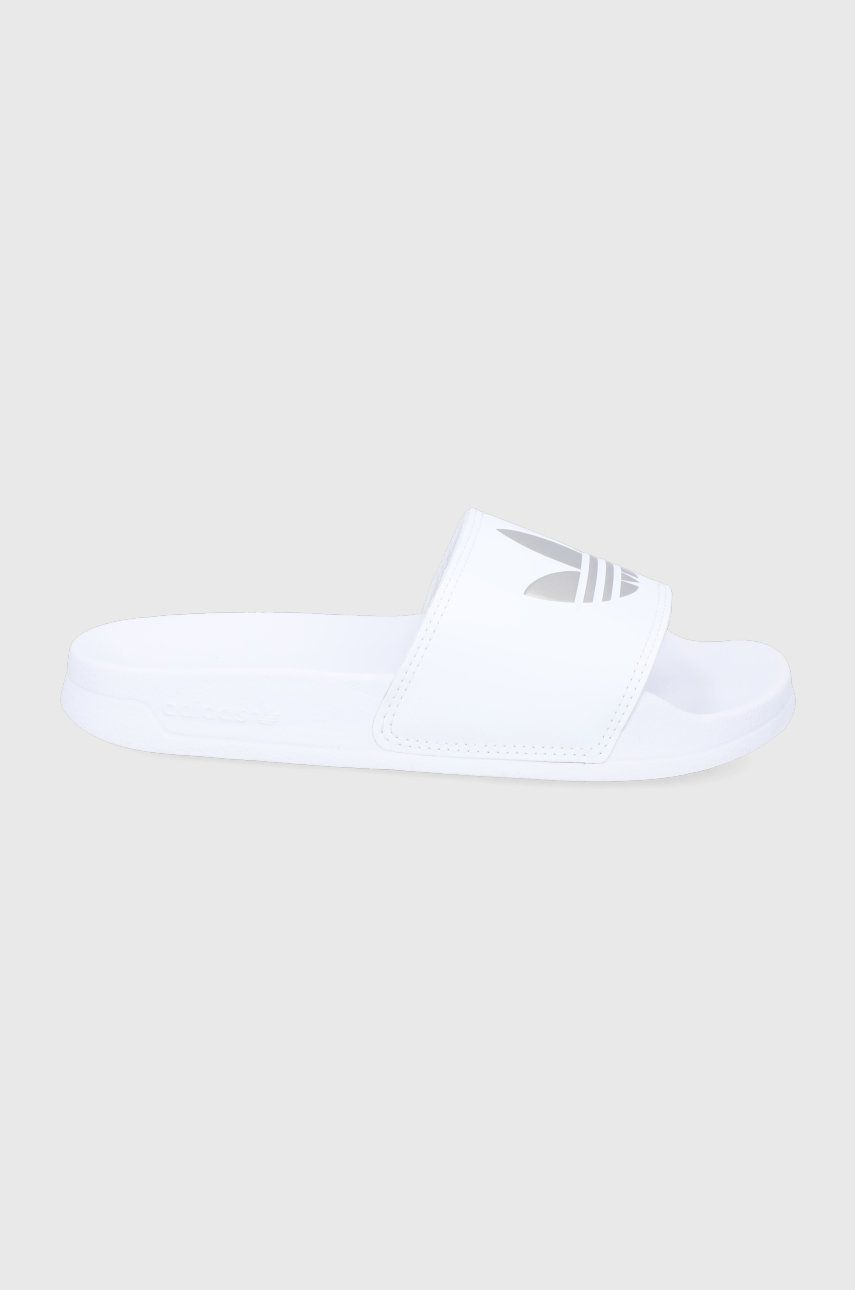 Papuci albi adidas Originals dama de primavara din material sintetic  cu talpa din guma Adilette Lite W