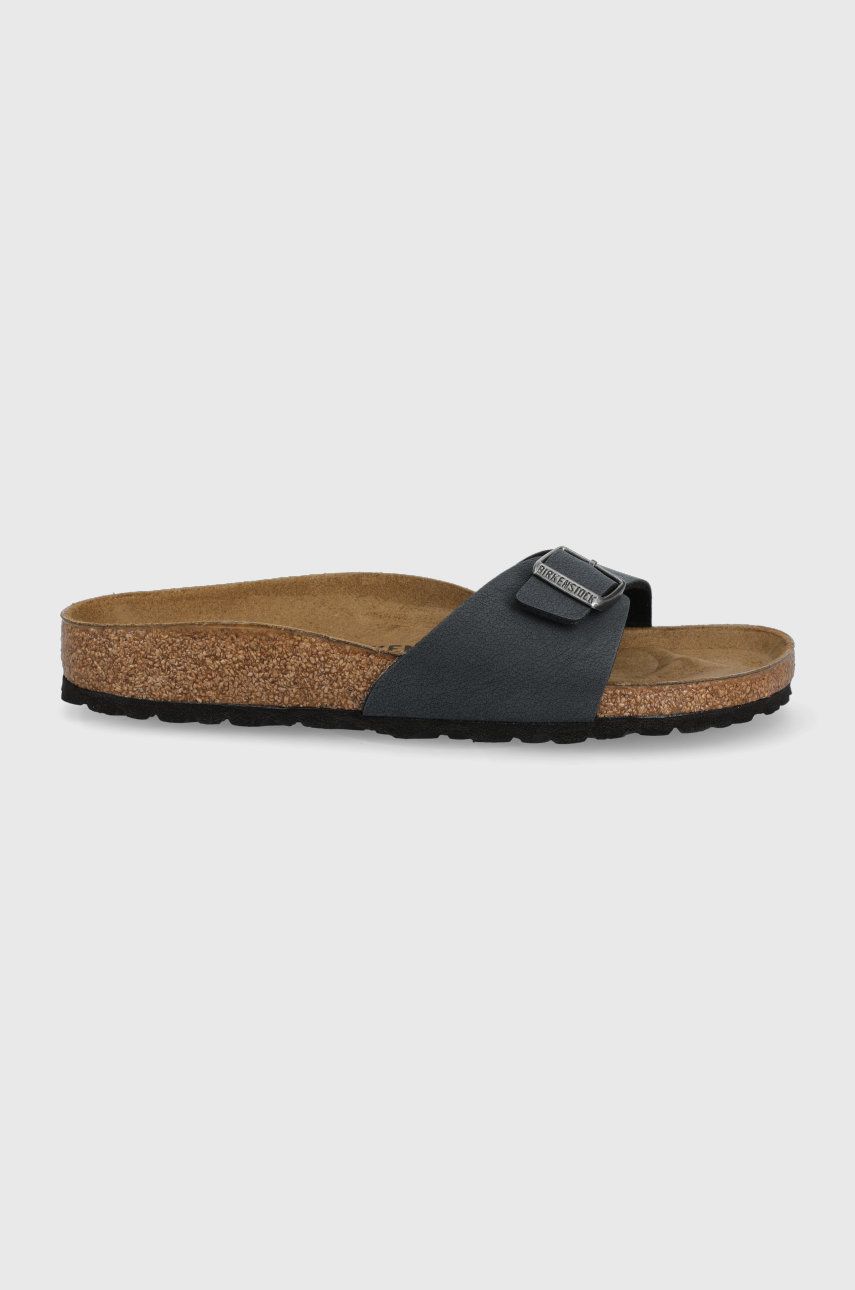 Papuci bleumarin Birkenstock dama de ocazie din piele intoarsa cu talpa din guma si interior confortabil Madrid