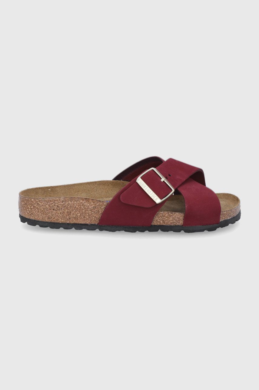 Papuci dama bordo Birkenstock de zi din piele intoarsa  cu talpa din guma Maroon