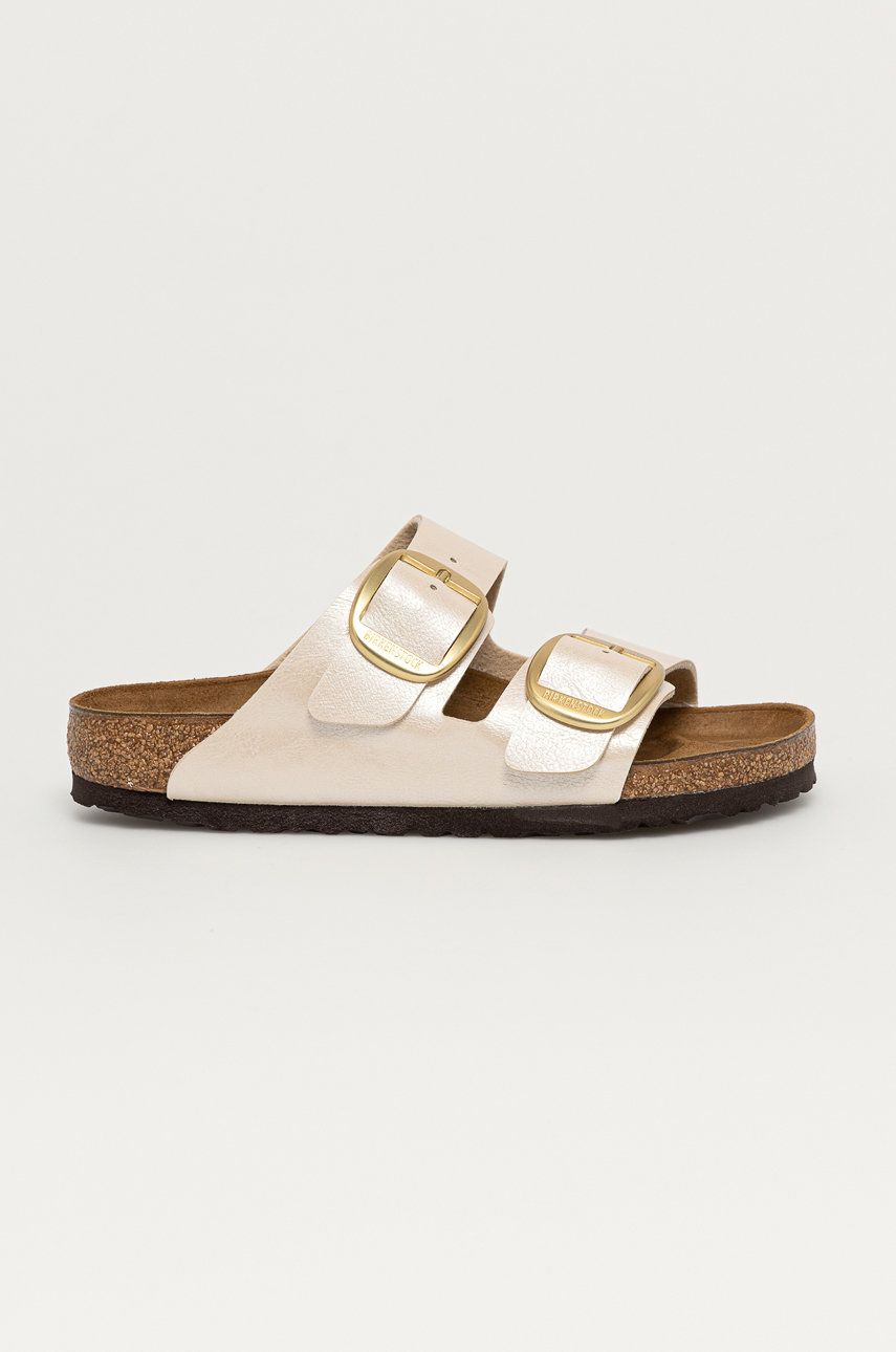 Papuci dama crem Birkenstock de ocazie din piele intoarsa  cu talpa din guma