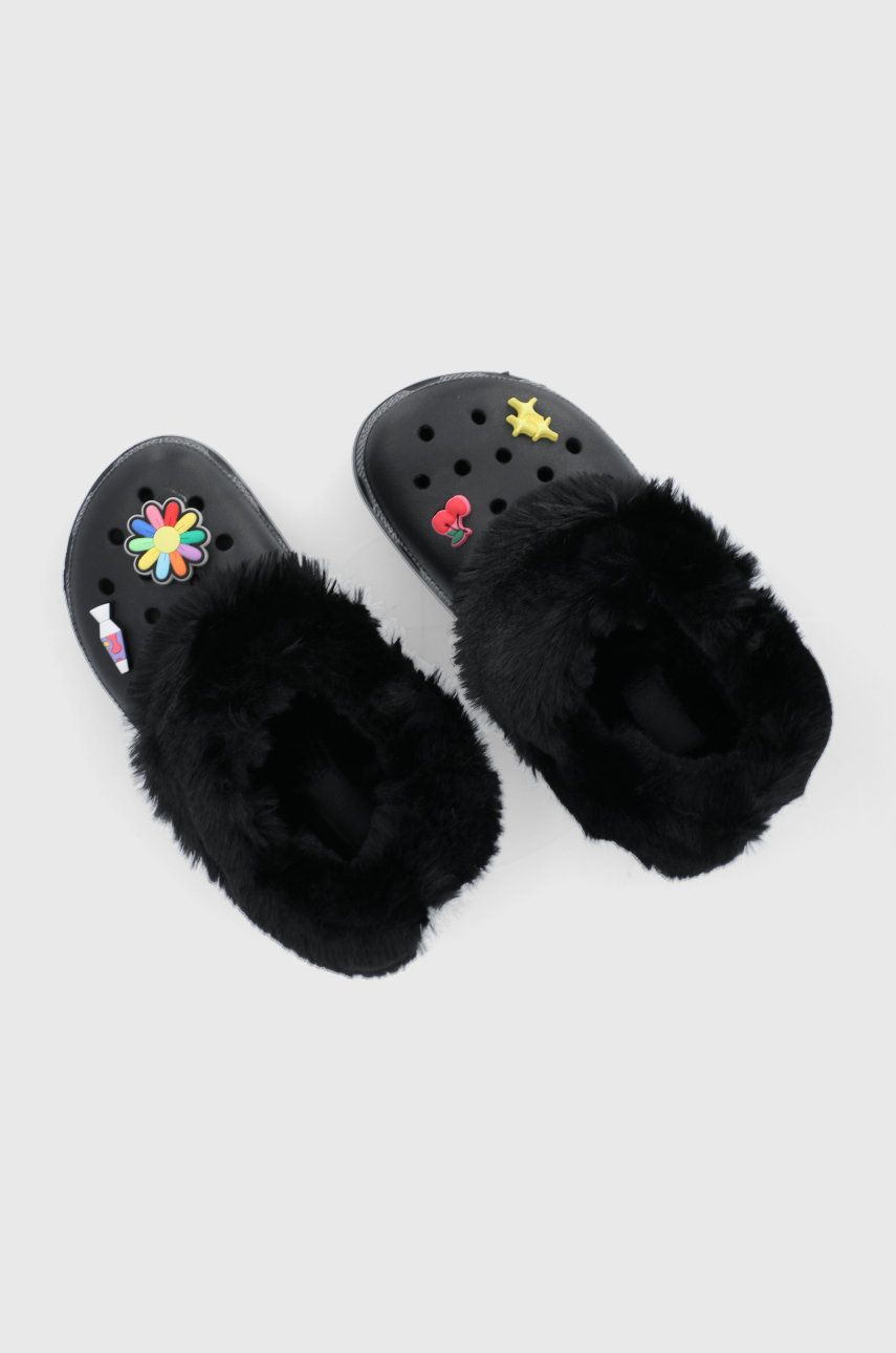 Papuci de casa dama negri Crocs  din material sintetic cu textil cu talpa din guma   online