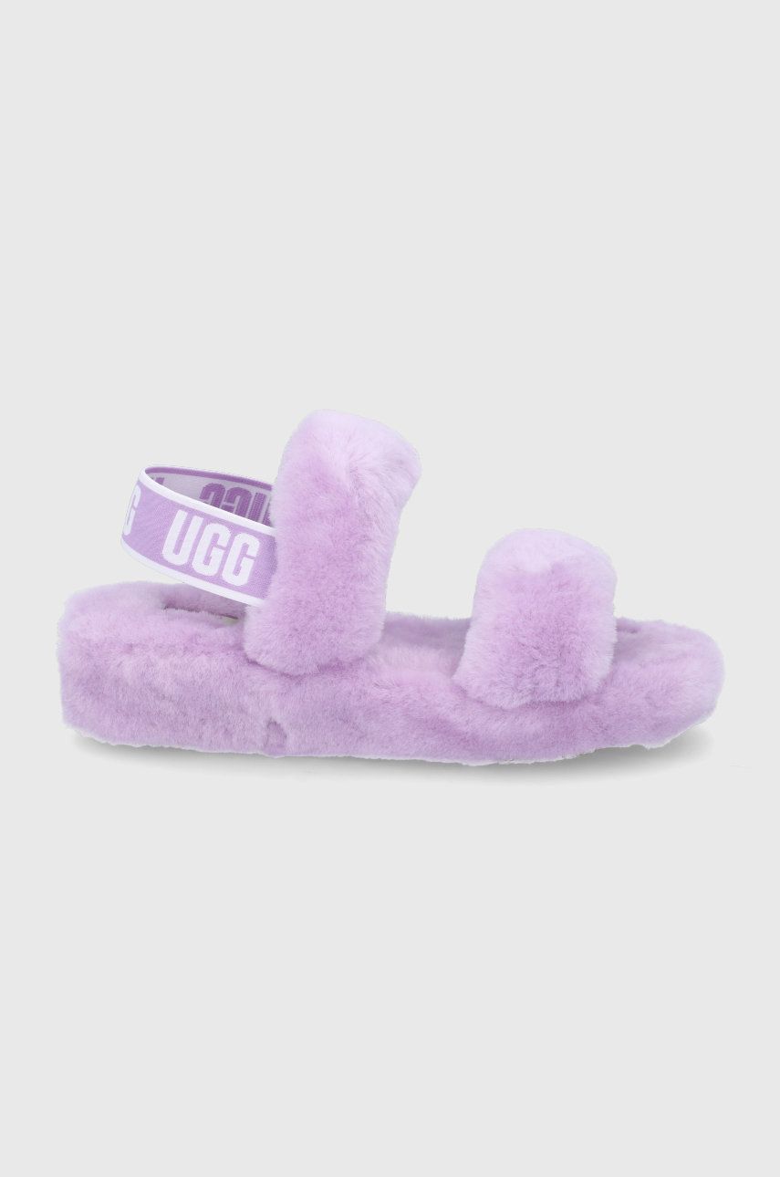 Papuci de casa violet Ugg dama  din lana cu talpa din guma