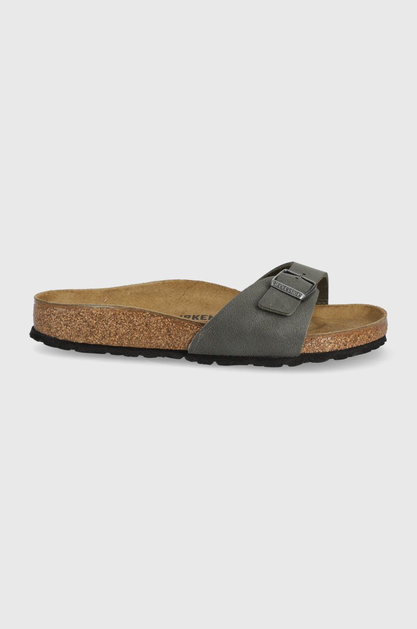 Papuci gri Birkenstock dama de ocazie din piele intoarsa cu talpa comoda  Madrid online