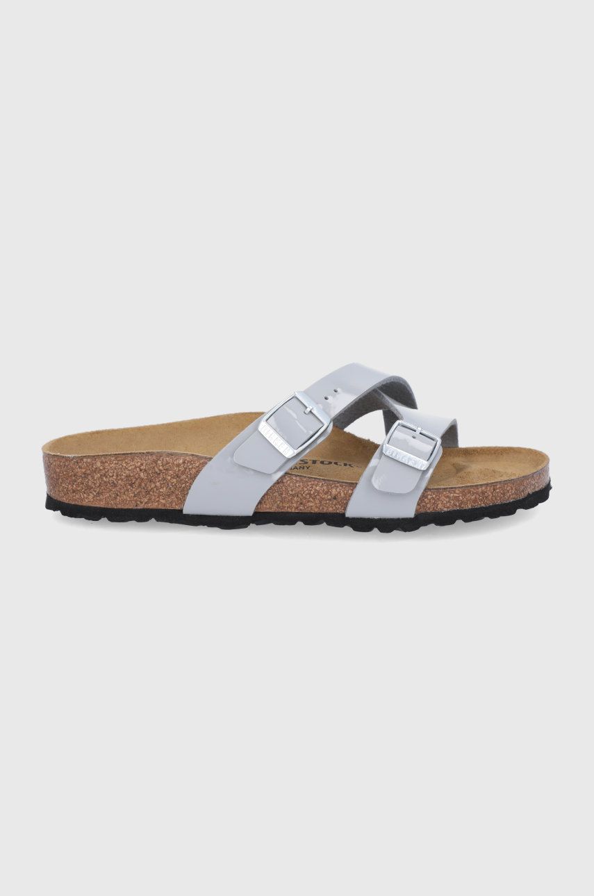 Papuci dama gri Birkenstock de primavara din material sintetic cu toc plat si talpa din guma Yao Balance II