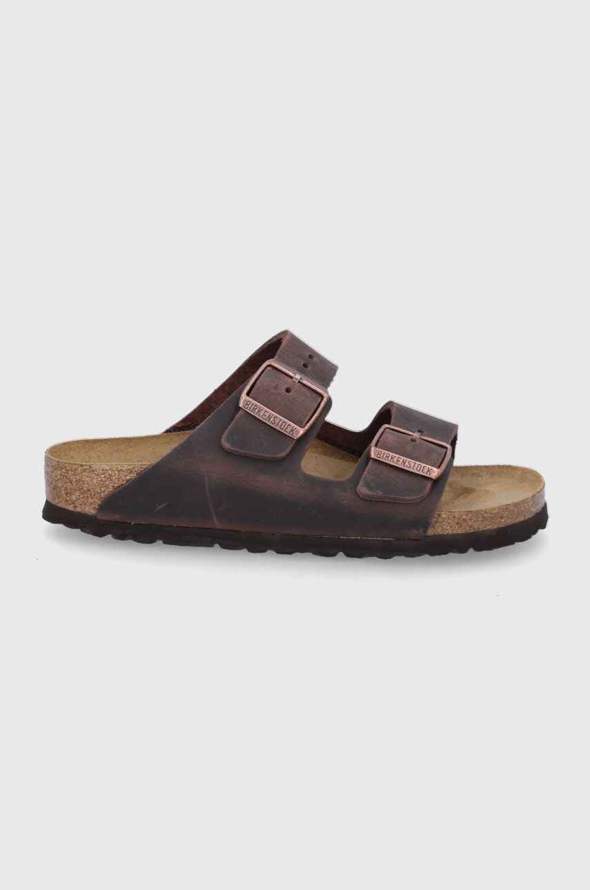 Papuci maro Birkenstock dama de primavara din piele naturala  cu talpa din guma Arizona