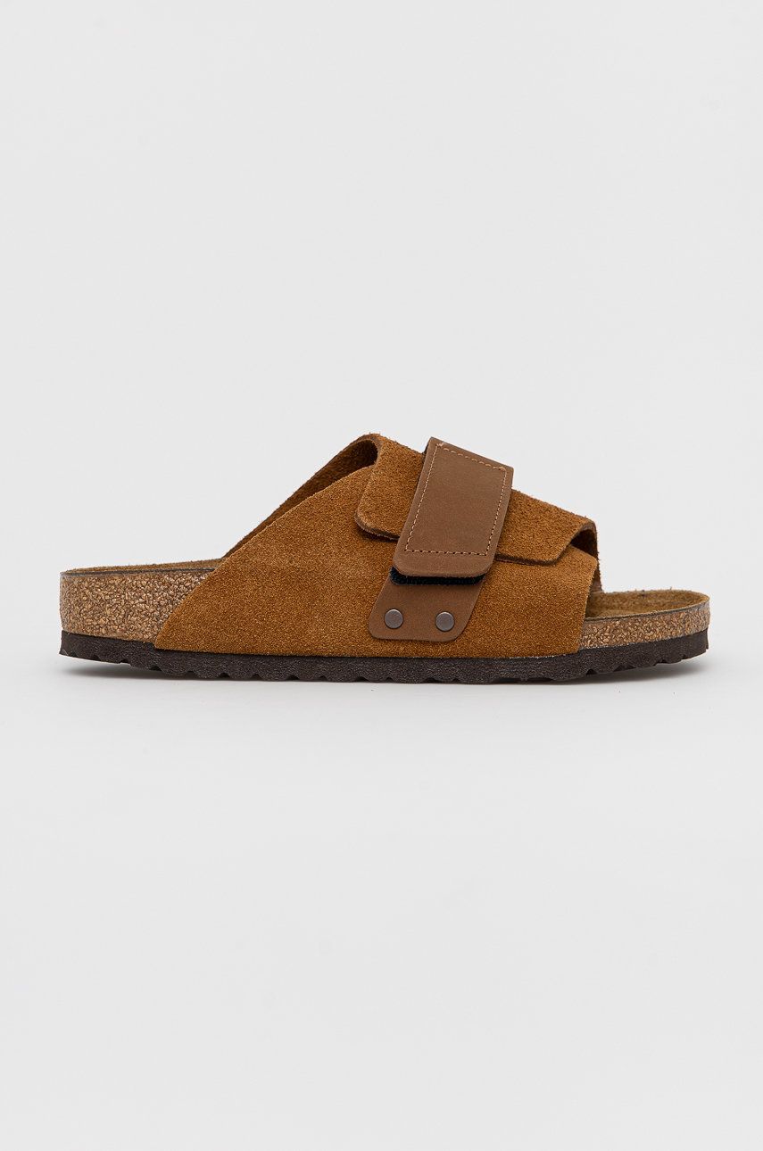 Papuci maro Birkenstock dama de vara din piele intoarsa cu toc plat cu talpa din spuma Kyoto online