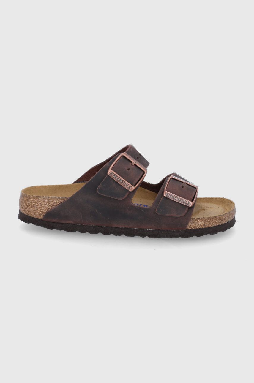 Papuci maro Birkenstock dama de vara din piele naturala  cu talpa din guma Arizona online