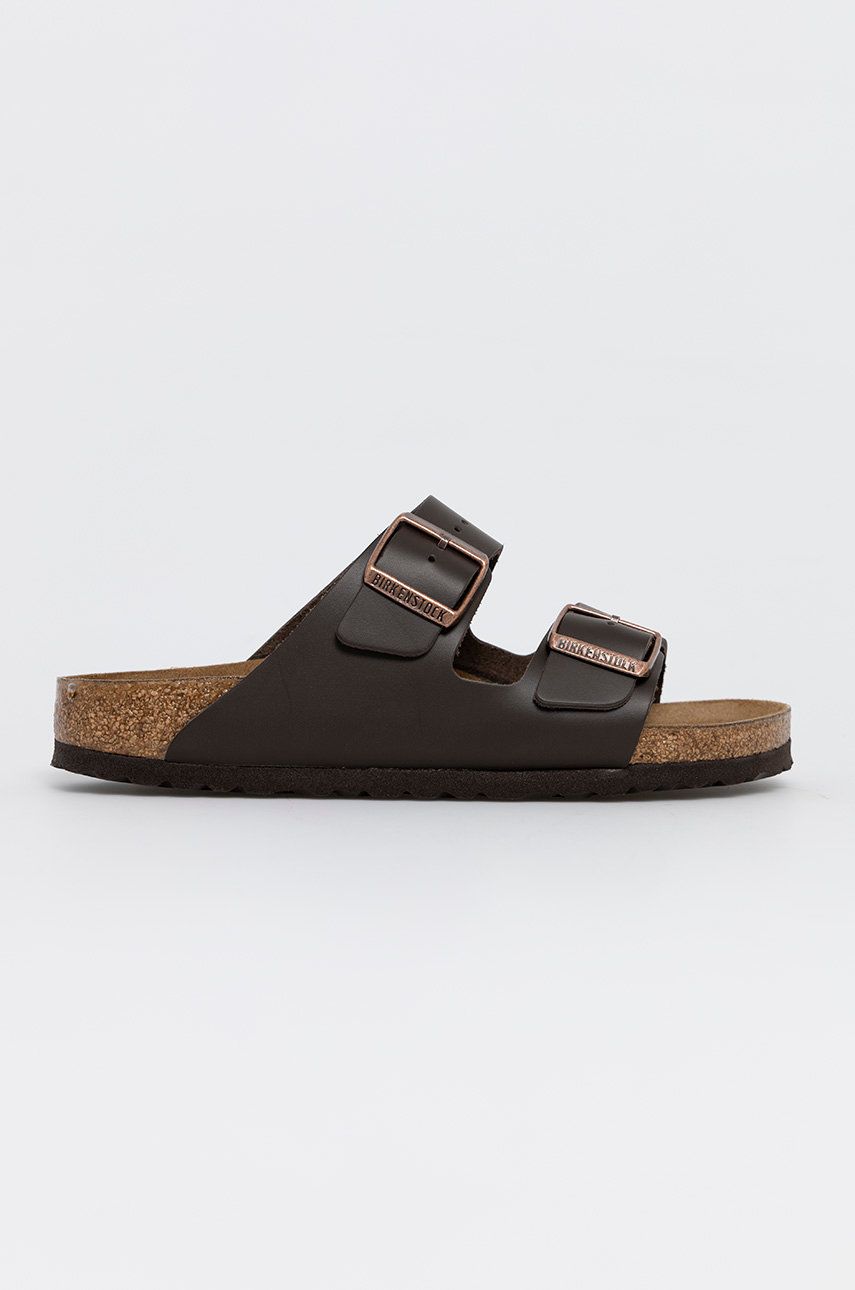 Papuci maro Birkenstock dama de vara din piele naturala  cu talpa din guma