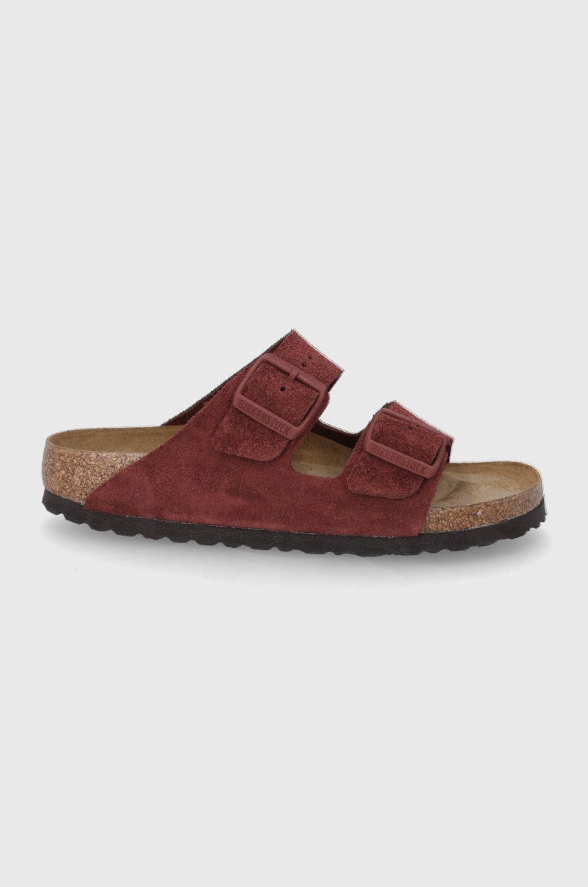 Papuci maro Birkenstock dama de zi din piele intoarsa  cu talpa din guma Arizona online