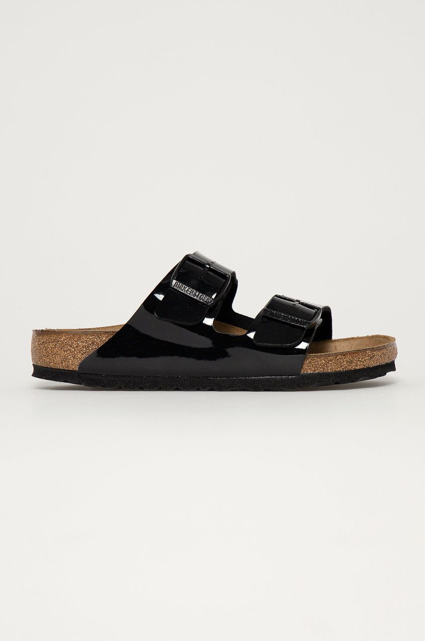 Papuci negri Birkenstock dama de primavara din piele intoarsa cu talpa din guma si interior confortabil  online