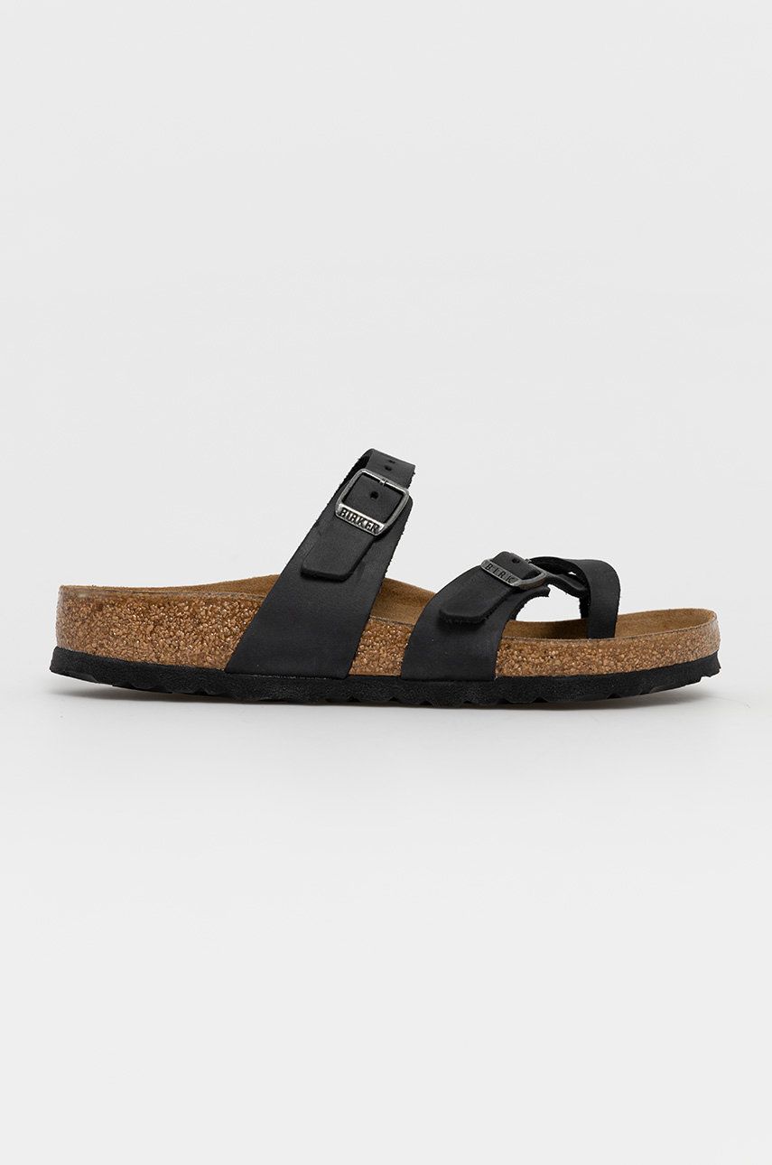 Papuci negri Birkenstock dama de zi din piele naturala  cu talpa din guma