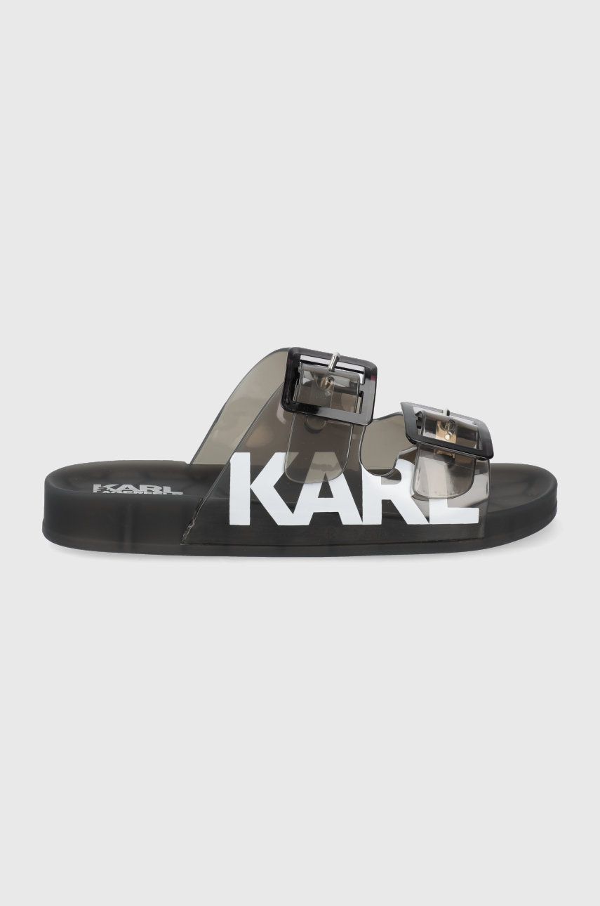 Papuci negri Karl Lagerfeld dama de zi din material sintetic cu toc plat si talpa stabila Jelly Strap online