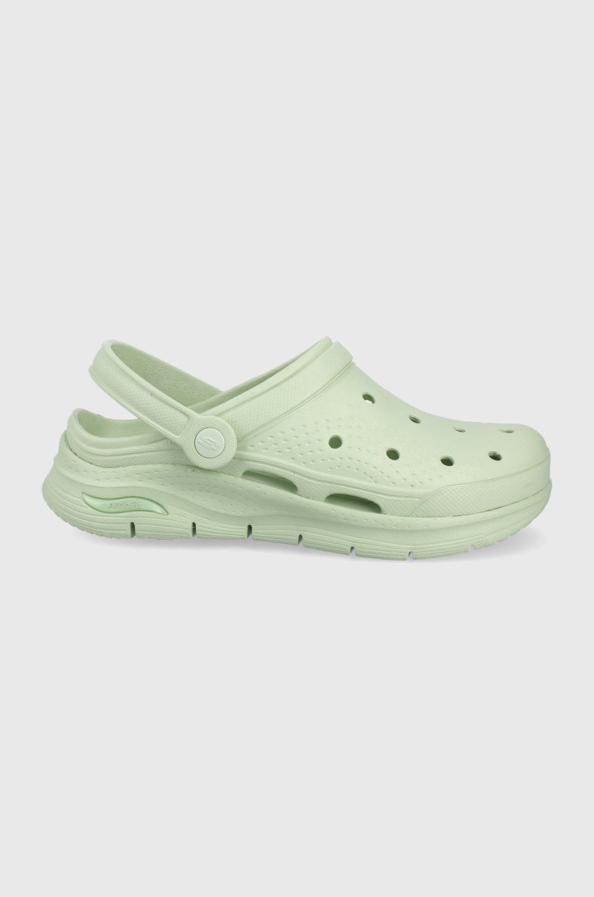 Papuci negri Skechers dama de vara din material sintetic  cu talpa din guma  online