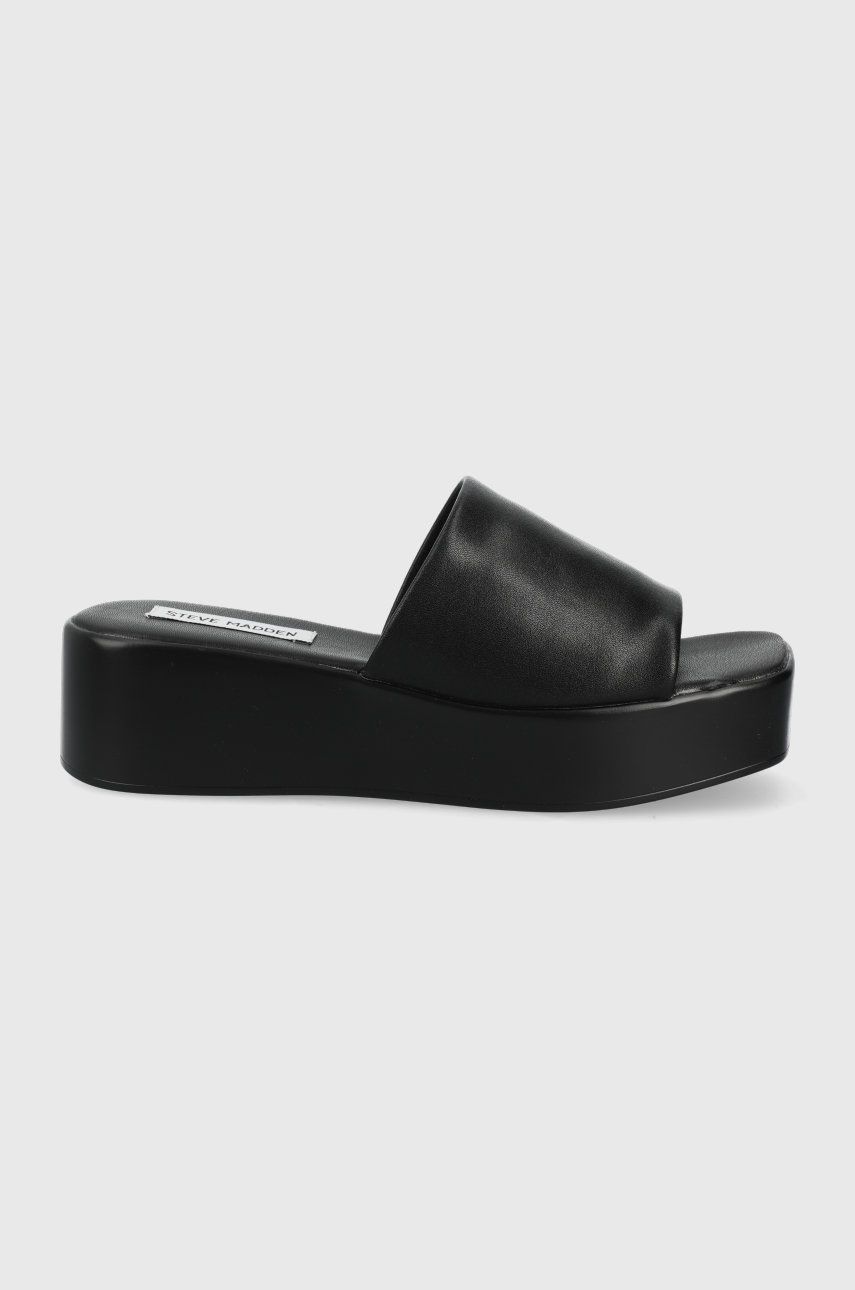 Papuci negri Steve Madden dama de zi din piele naturala cu talpa presata si interior confortabil Blurr