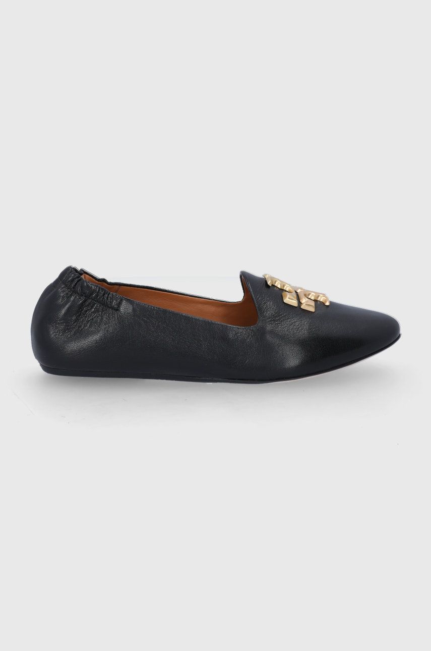 Papuci dama negri Tory Burch de primavara din piele naturala cu toc plat si talpa stabila Eleanor Loafer