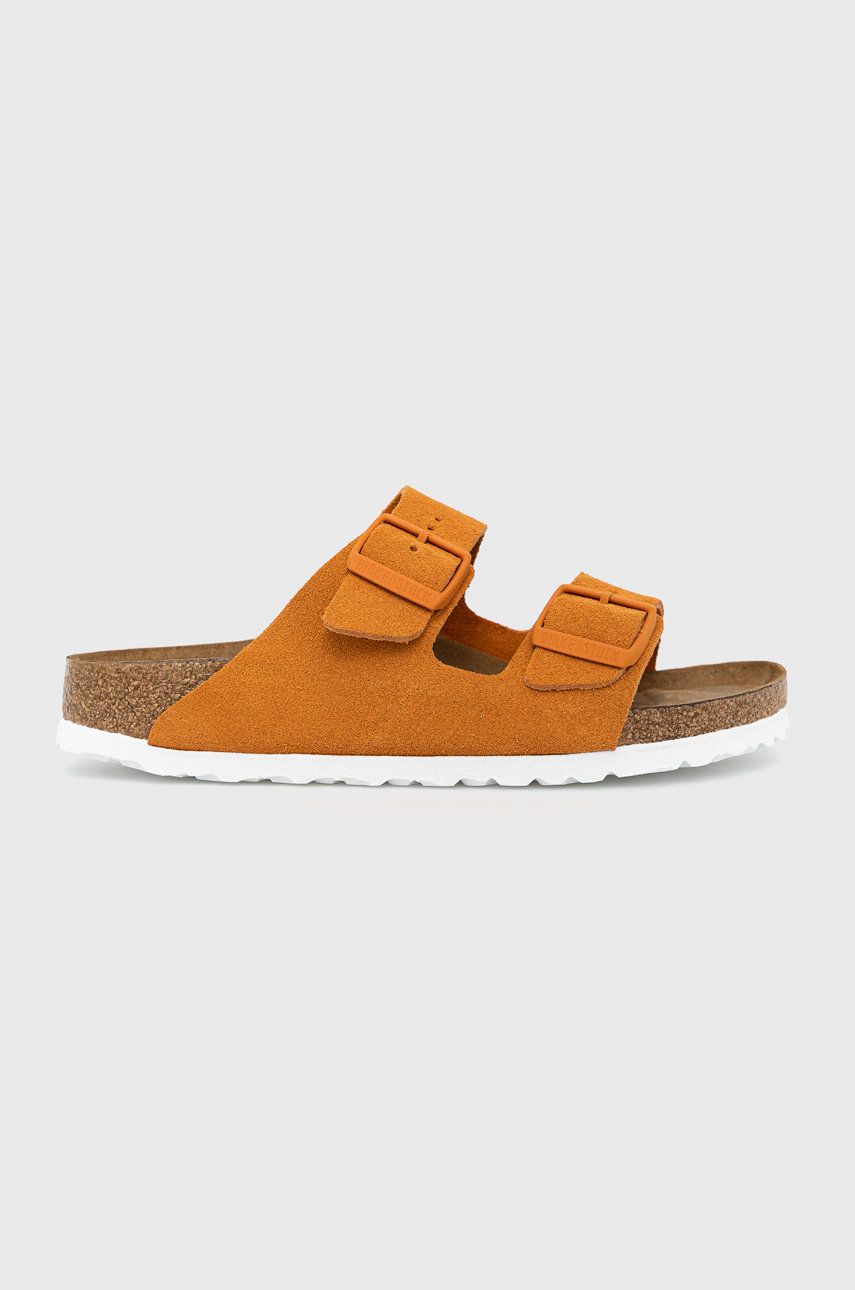 Papuci portocalii Birkenstock dama de primavara din piele intoarsa  cu talpa din guma Arizona online