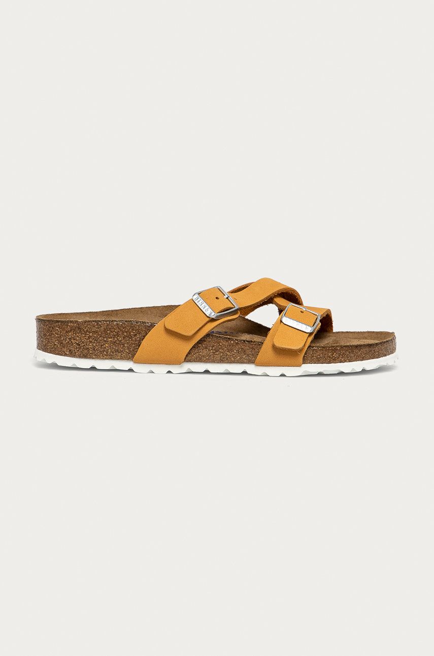 Papuci portocalii Birkenstock dama de zi din piele intoarsa  cu talpa din guma  online