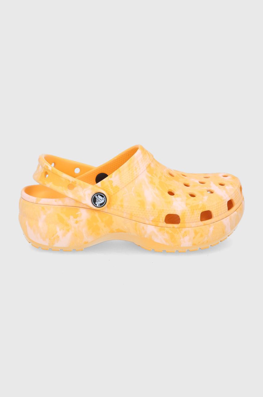 Papuci dama portocalii Crocs de ocazie din material sintetic  cu talpa din guma