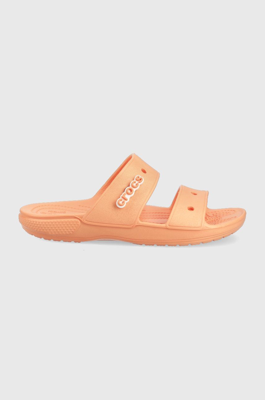 Papuci portocalii Crocs dama de ocazie din material sintetic cu toc plat si talpa presata  online