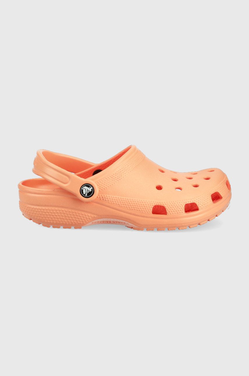 Papuci portocalii Crocs dama de primavara din material sintetic cu toc plat si talpa sculptata  online