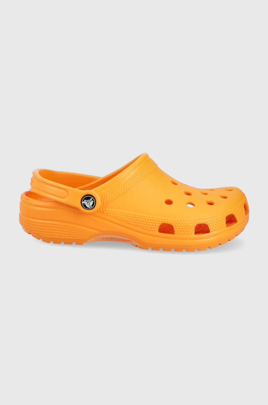 Papuci portocalii Crocs dama de vara din material sintetic  cu talpa din guma