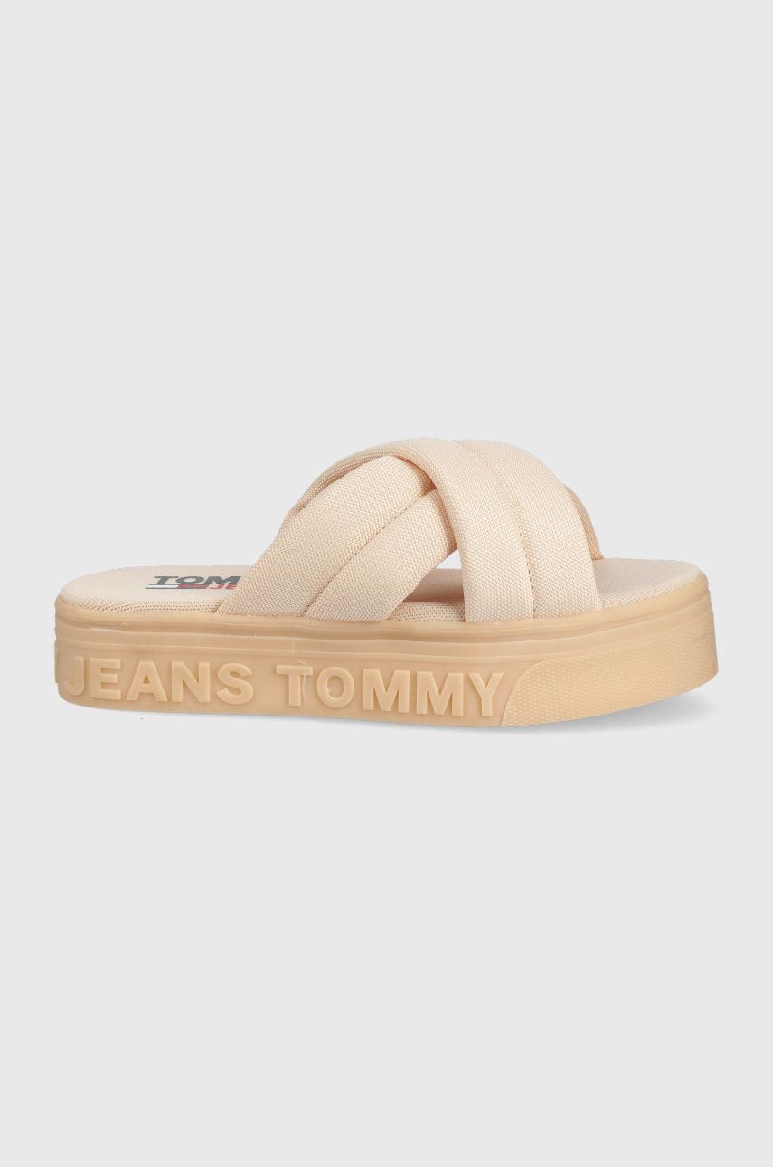 Papuci portocalii Tommy Jeans dama de vara din material textil  cu talpa presata  online