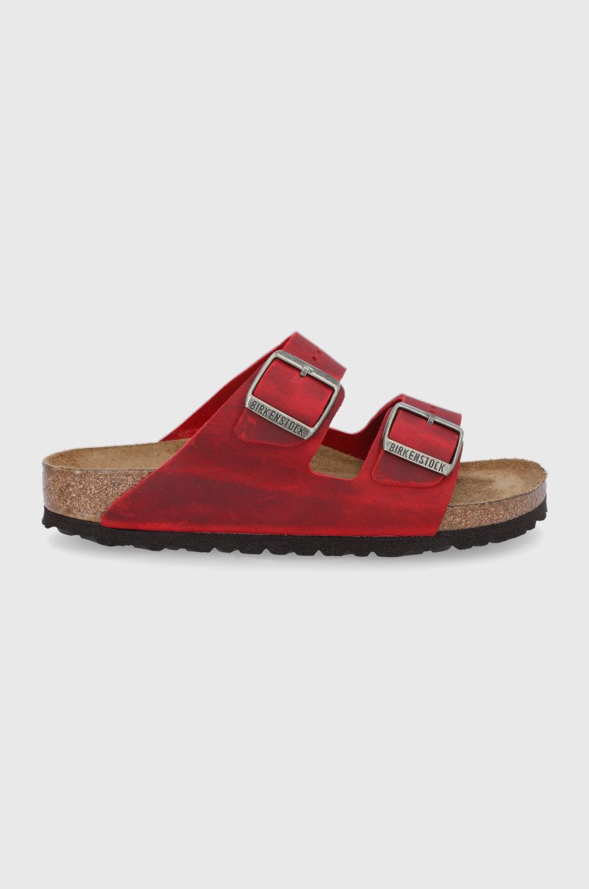 Papuci dama rosii Birkenstock de primavara din piele naturala  cu talpa stabila