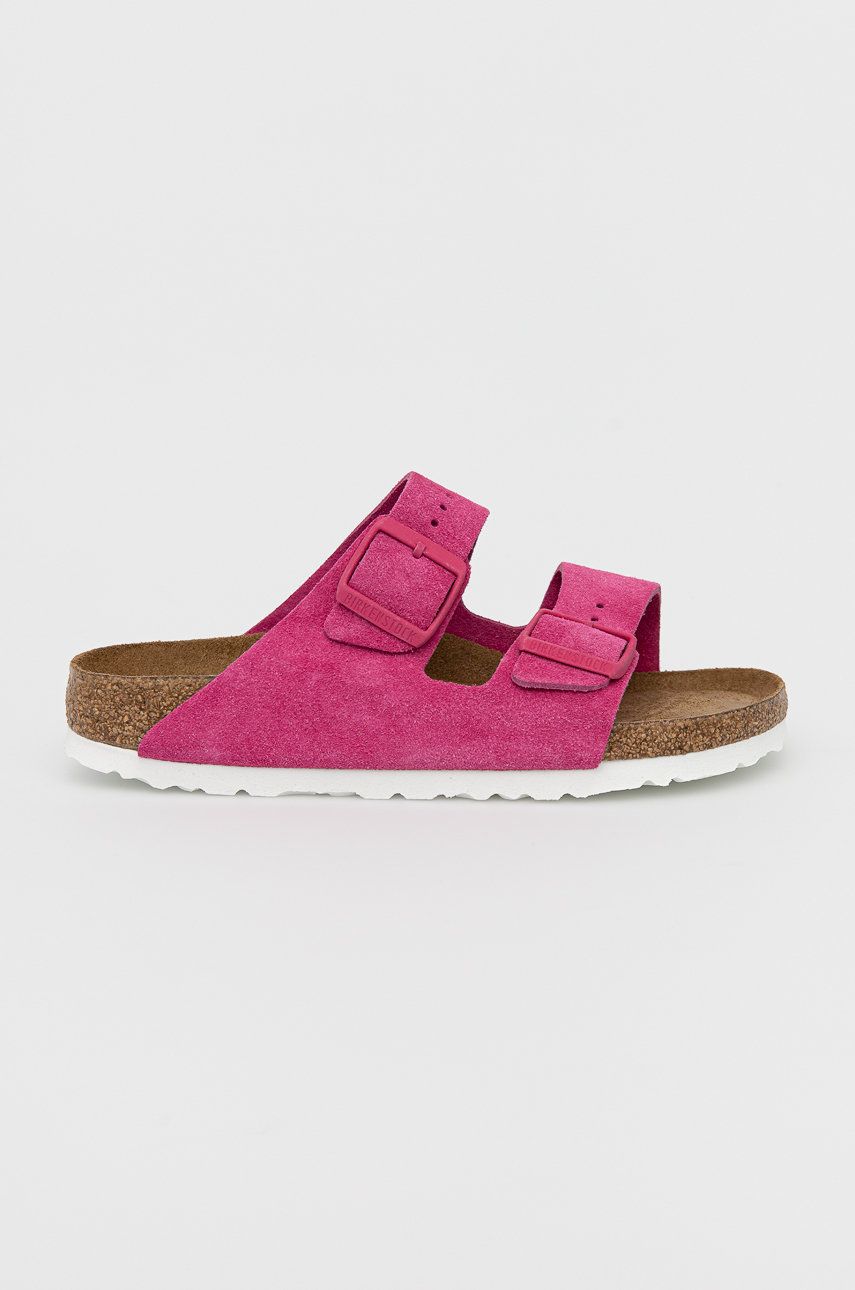 Papuci roz Birkenstock dama de ocazie din piele intoarsa  cu talpa din guma Arizona online