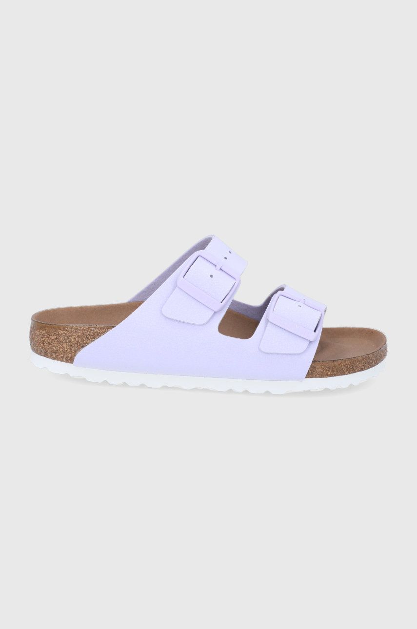 Papuci roz Birkenstock dama de primavara din piele intoarsa  cu talpa din guma Arizona