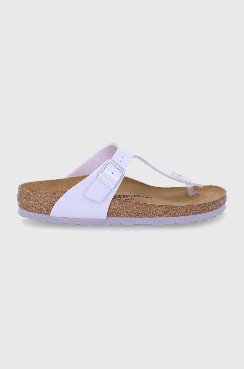 Papuci roz Birkenstock dama de vara din material sintetic  cu talpa sculptata Gizeh BS online