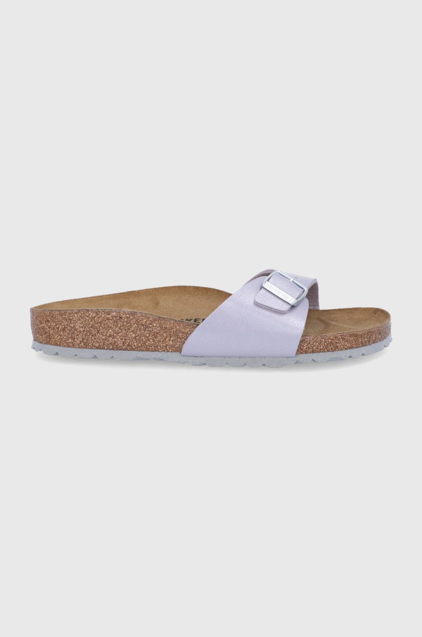 Papuci dama roz Birkenstock de vara din piele naturala cu talpa din spuma si interior confortabil Madrid