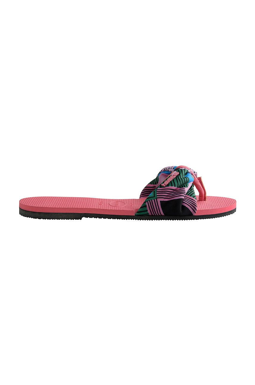 Papuci roz Havaianas dama de primavara din material sintetic cu textil  cu talpa din guma  online