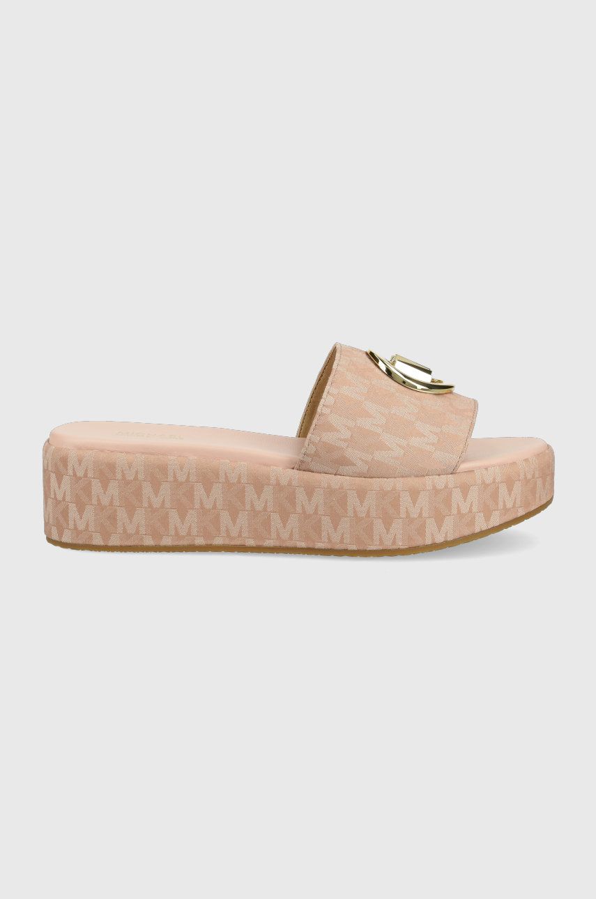 Papuci roz MICHAEL Michael Kors dama de vara din material textil  cu talpa din guma Sadler Wedge