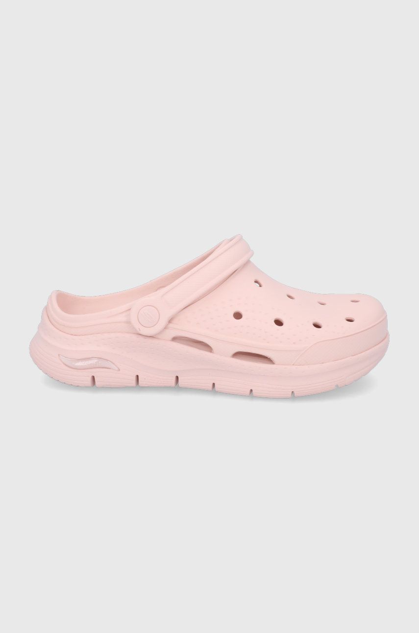 Papuci roz Skechers dama de primavara din material sintetic  cu talpa din guma  online