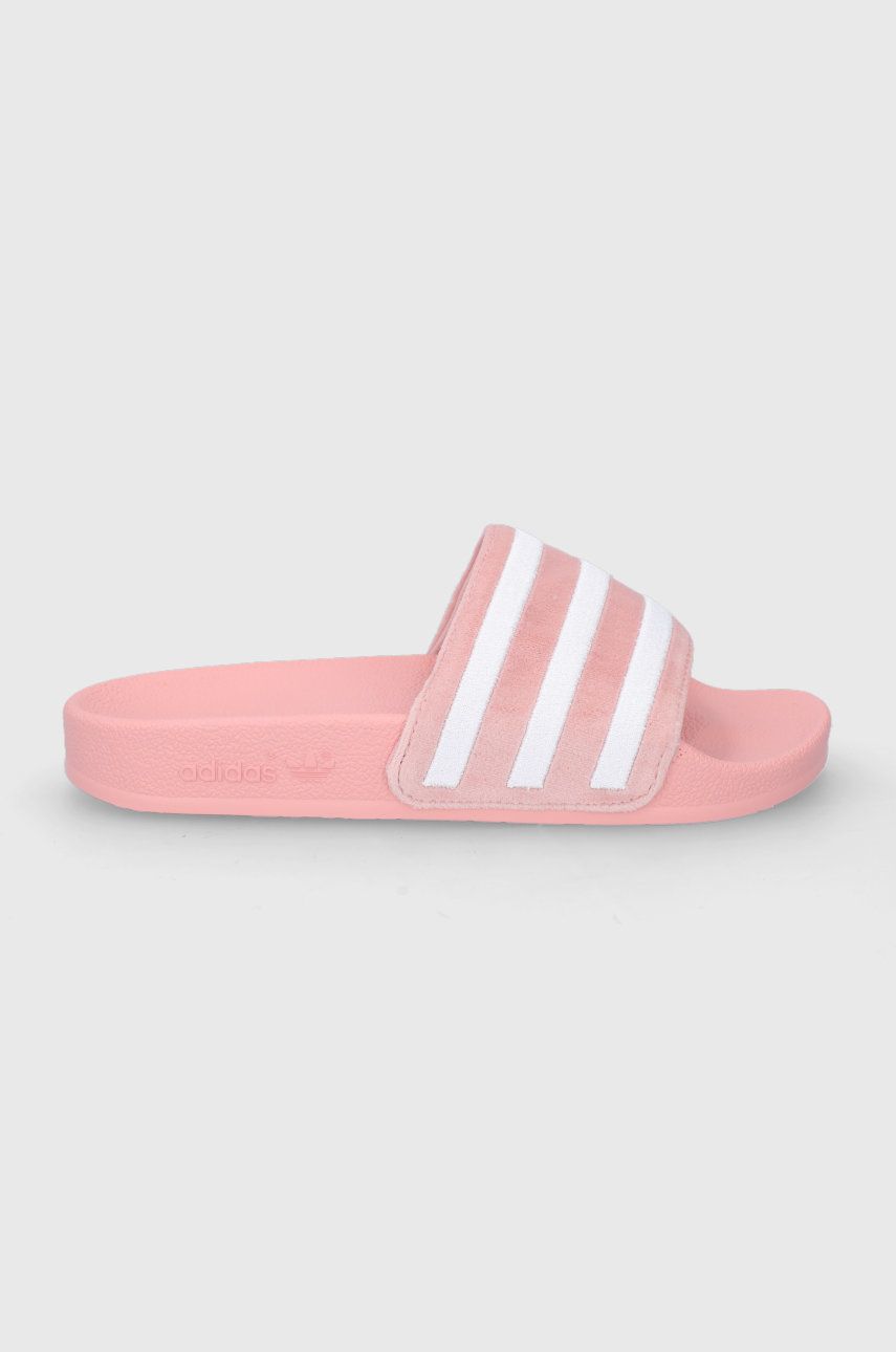 Papuci roz adidas Originals dama de primavara din material textil cu toc plat si talpa din guma  online