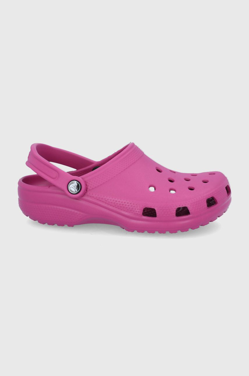 Papuci violet Crocs dama de ocazie din material sintetic cu toc plat si talpa din guma