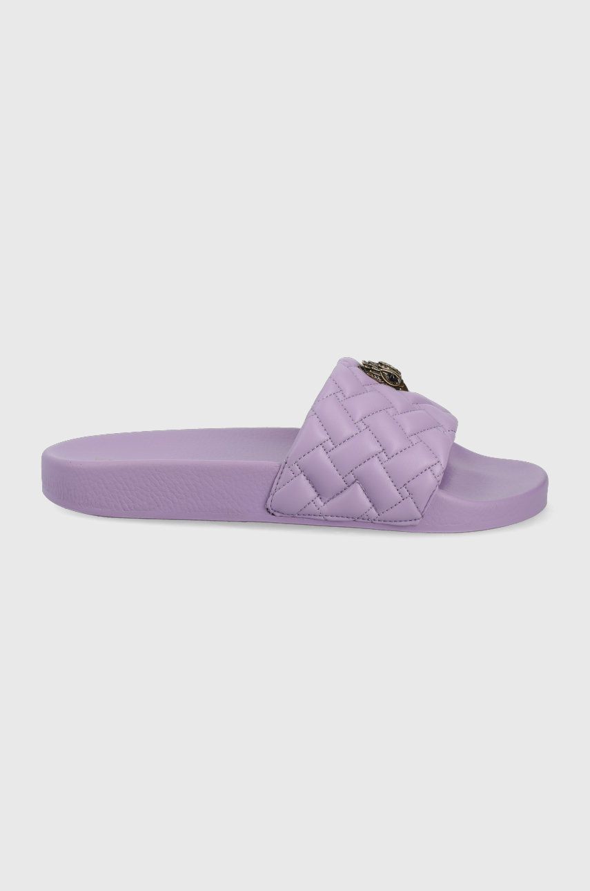 Papuci violet Kurt Geiger London dama de primavara din material sintetic cu toc plat si talpa din guma