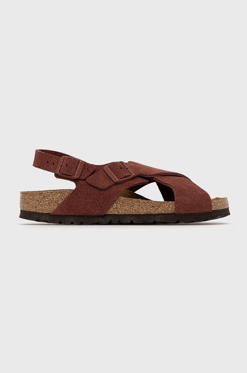 Sandale Birkenstock bordo de primavara dama din imitatie de piele intoarsa cu talpa din guma si interior confortabil Tulum