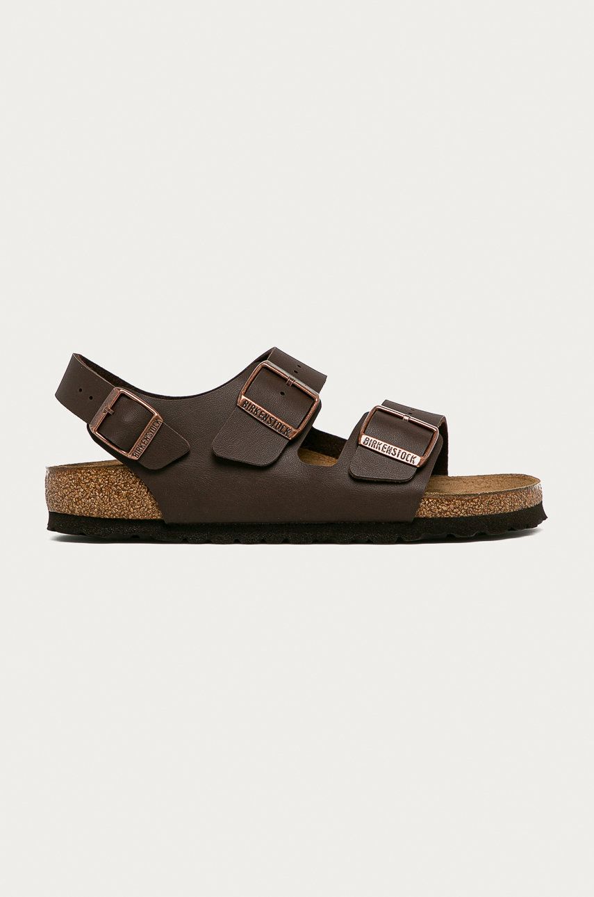 Sandale Birkenstock  de vara dama din piele intoarsa cu toc plat si talpa din guma Milano