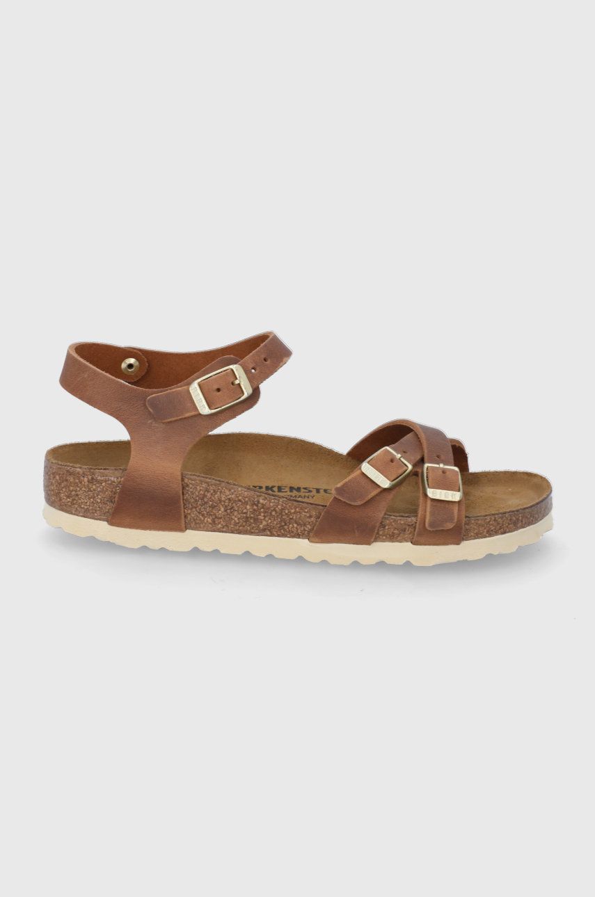 Sandale Birkenstock maro de vara dama din piele naturala cu toc plat si talpa din guma Kumba