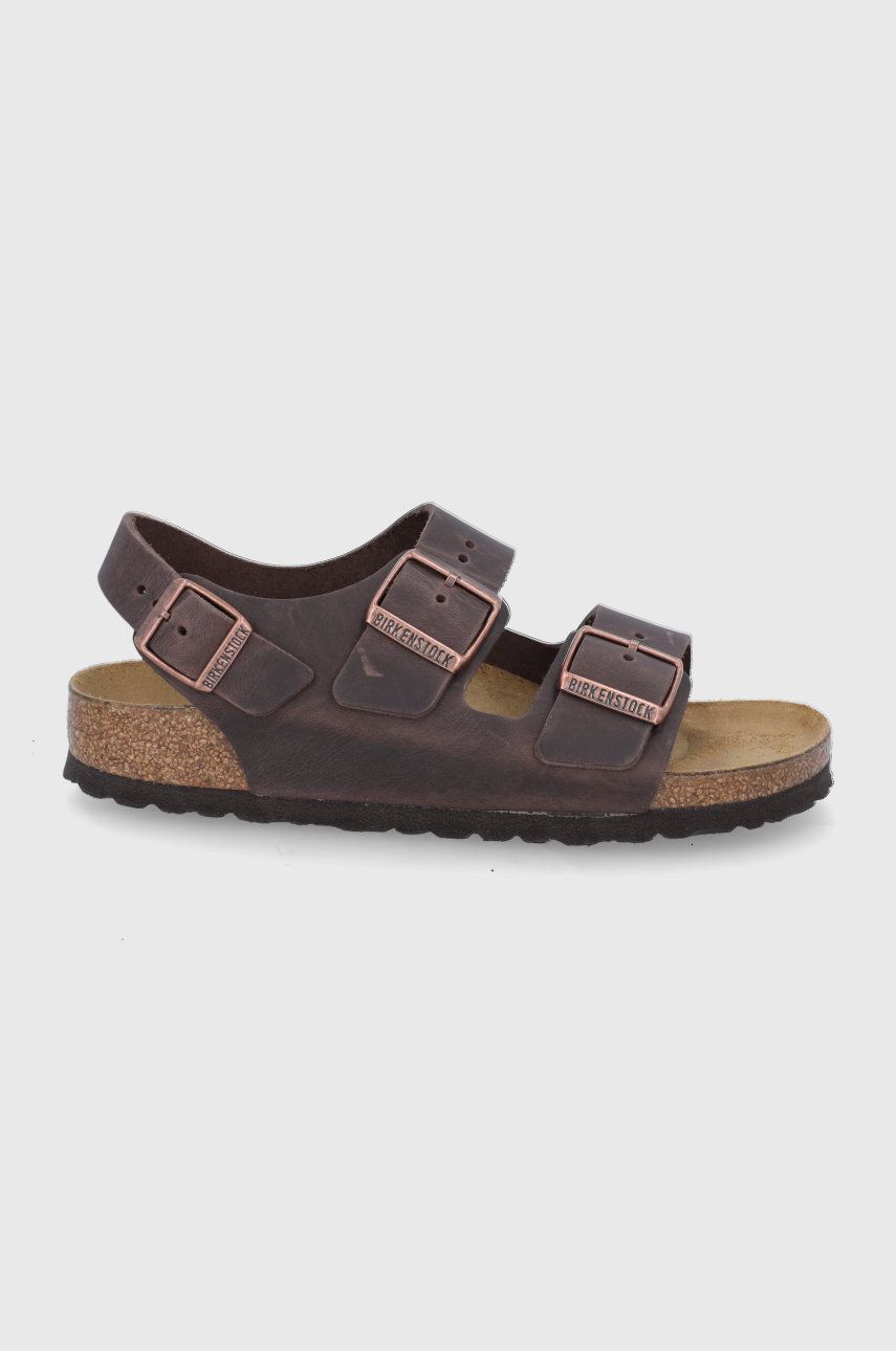 Sandale Birkenstock maro de zi dama din piele naturala cu toc plat si talpa din guma Milano online