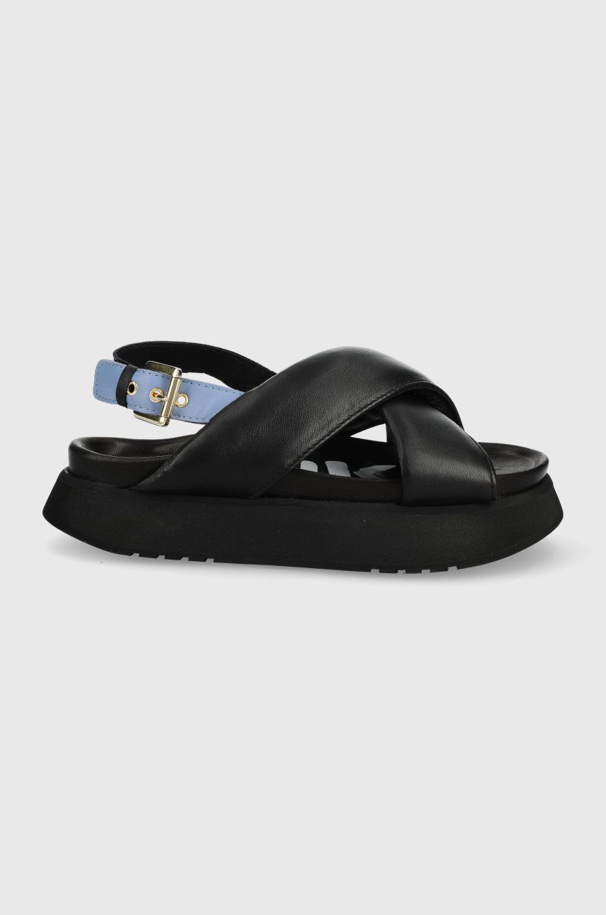 Sandale Inuikii negre de vara dama din piele naturala  cu talpa din guma Crossed Print Inuikii Platform