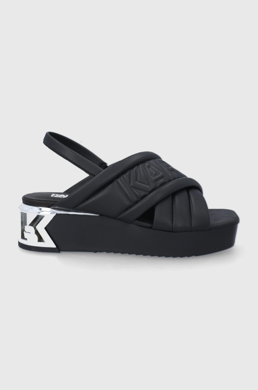 Sandale Karl Lagerfeld negre de plaja dama din piele intoarsa  cu talpa din guma K-blok Wedge online