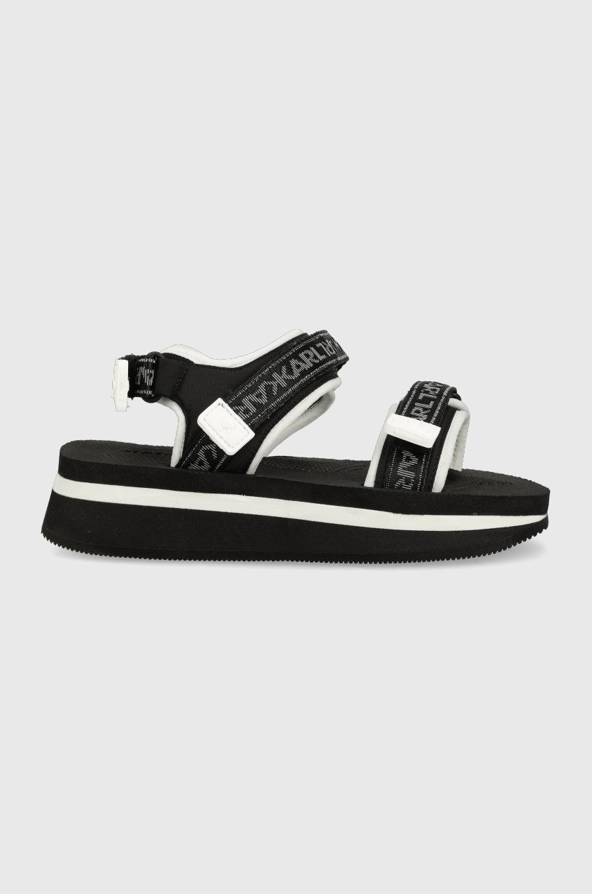 Sandale Karl Lagerfeld negre de zi dama din material textil cu sintetic   Velocita Wedge Kc