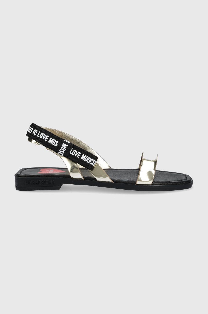 Sandale Love Moschino aurii de vara dama din piele intoarsa cu toc plat si talpa din guma  online